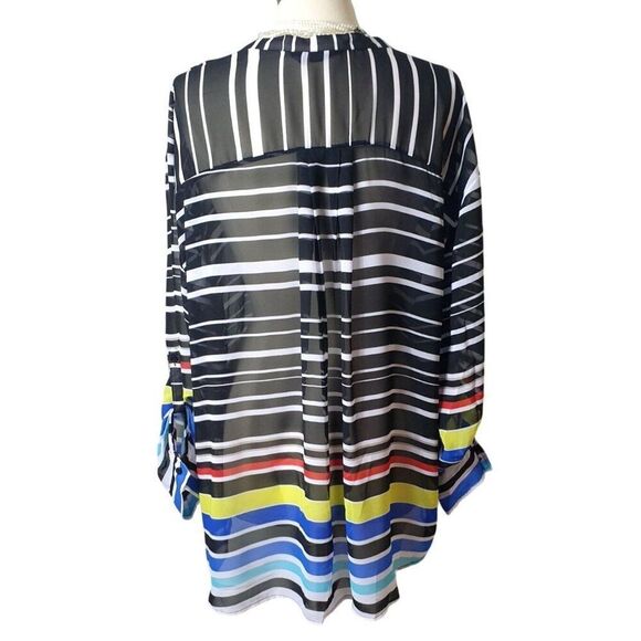 A.N.A Womens Plus Striped Tunic 3X Sheer Blouse V-Neck LS office festive, boho - Picture 2 of 5
